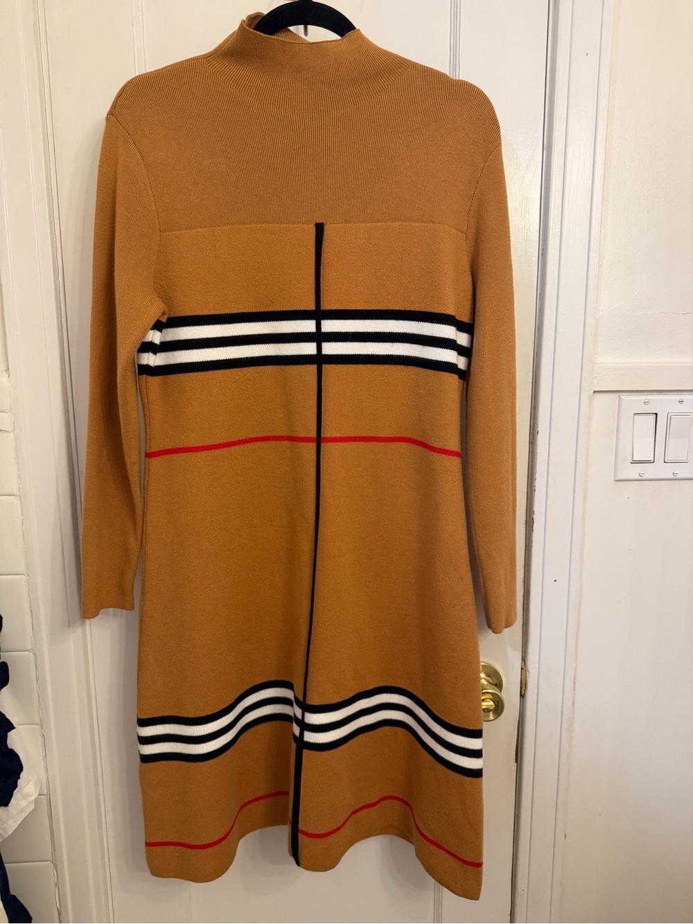 STYLEWE Camel Striped Long Sleeve Knit Dress